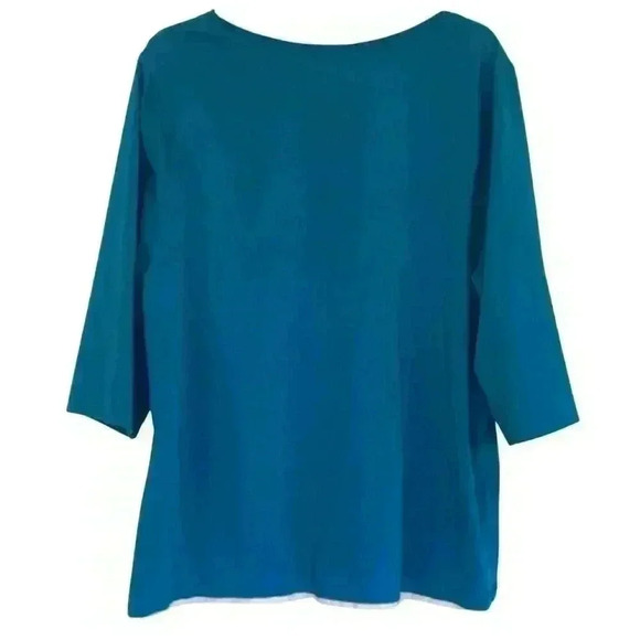 Catherines top 1X Supema Collection scoop neck 3/4 sleeve blue - Picture 2 of 4
